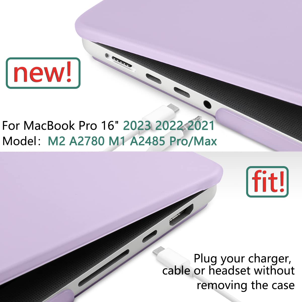 Suitable for MacBook Pro 16 inch Case 2023 2022 2021 M2 A2780 A2485 M1 Pro/Max Hard Shell Case Keyboard Cover Purple
