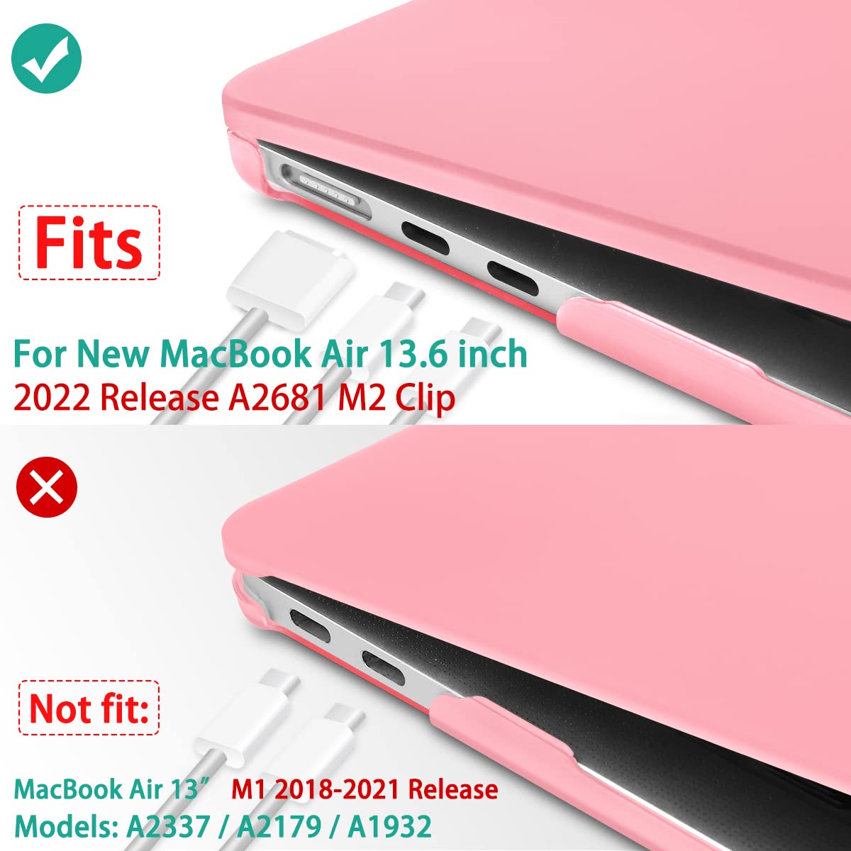 Pink Hard Shell Case & Keyboard Cover for MacBook Air 13" M2 2023 2022