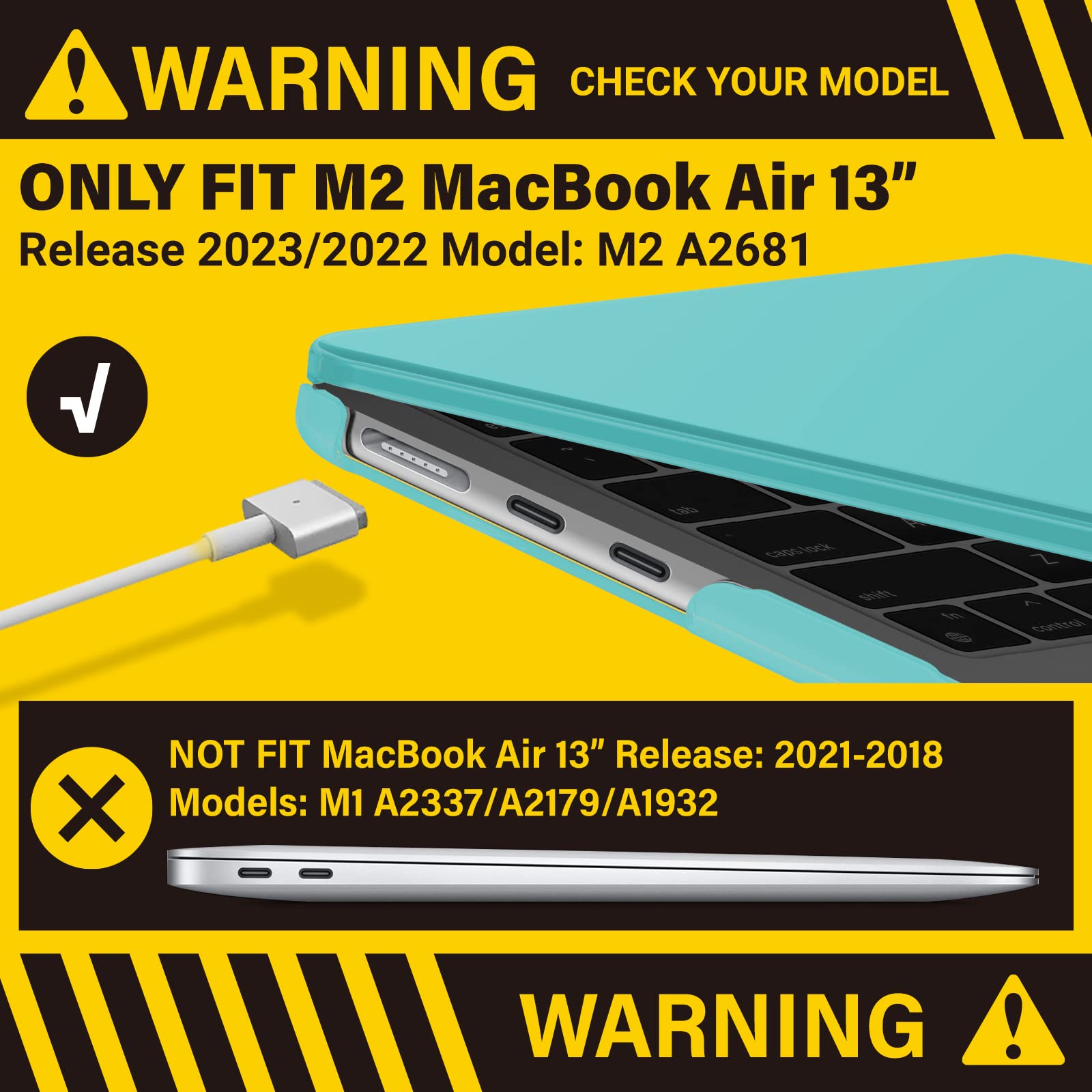 Turquoise Hard Shell Case & Keyboard Cover for 2023-2022 MacBook Air 13 inch M2 A2681