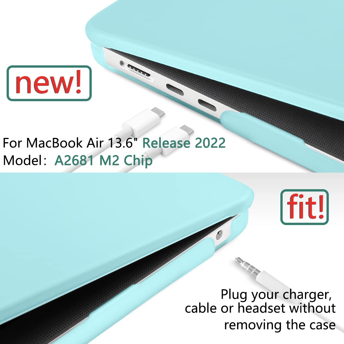 Turquoise Hard Shell Case & Keyboard Cover for 2023-2022 MacBook Air 13 inch M2 A2681