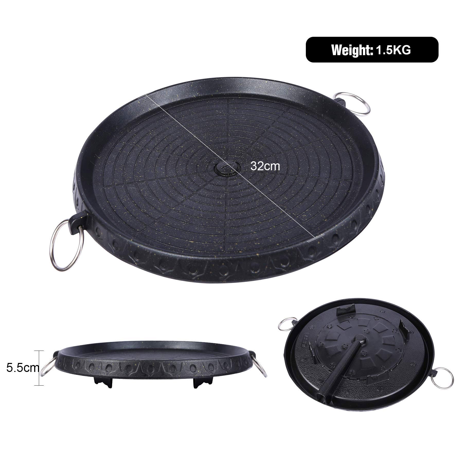 Non-Stick Smokeless Korean BBQ Grill Pan, 12.6in, Indoor Outdoor