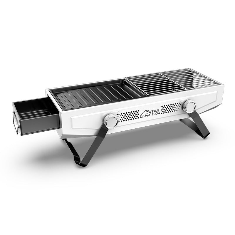 Foldable Portable BBQ Grill, Dual-Use for Frying & Grilling