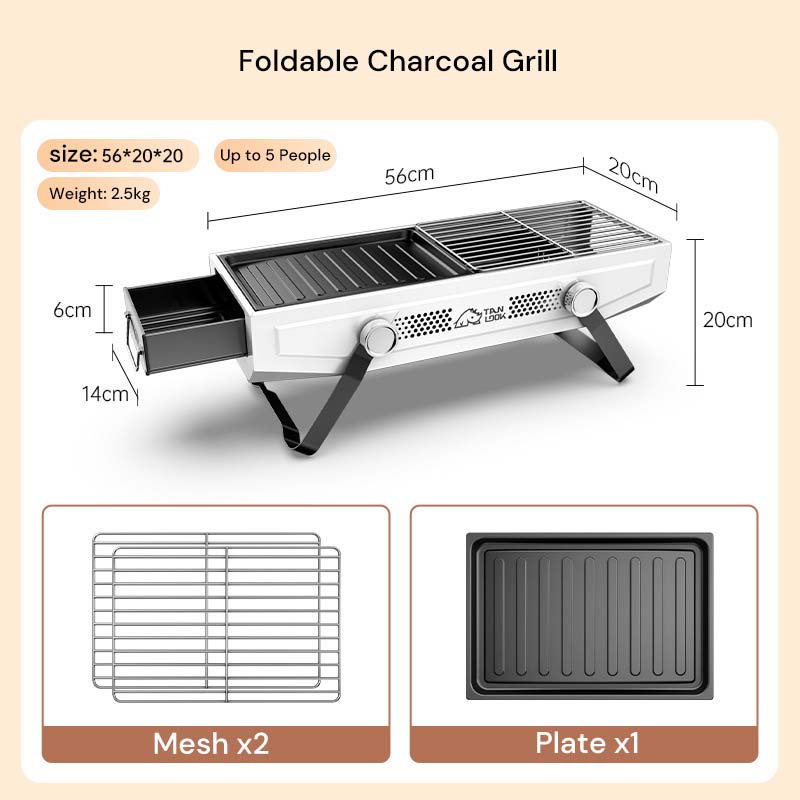 Foldable Portable BBQ Grill, Dual-Use for Frying & Grilling