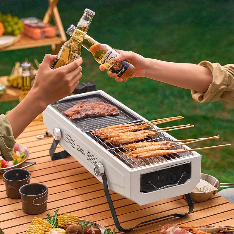 Foldable Portable BBQ Grill, Dual-Use for Frying & Grilling