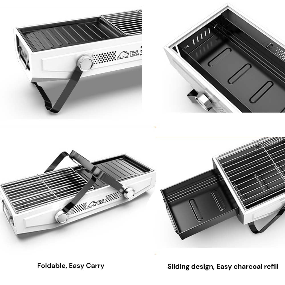 Foldable Portable BBQ Grill, Dual-Use for Frying & Grilling