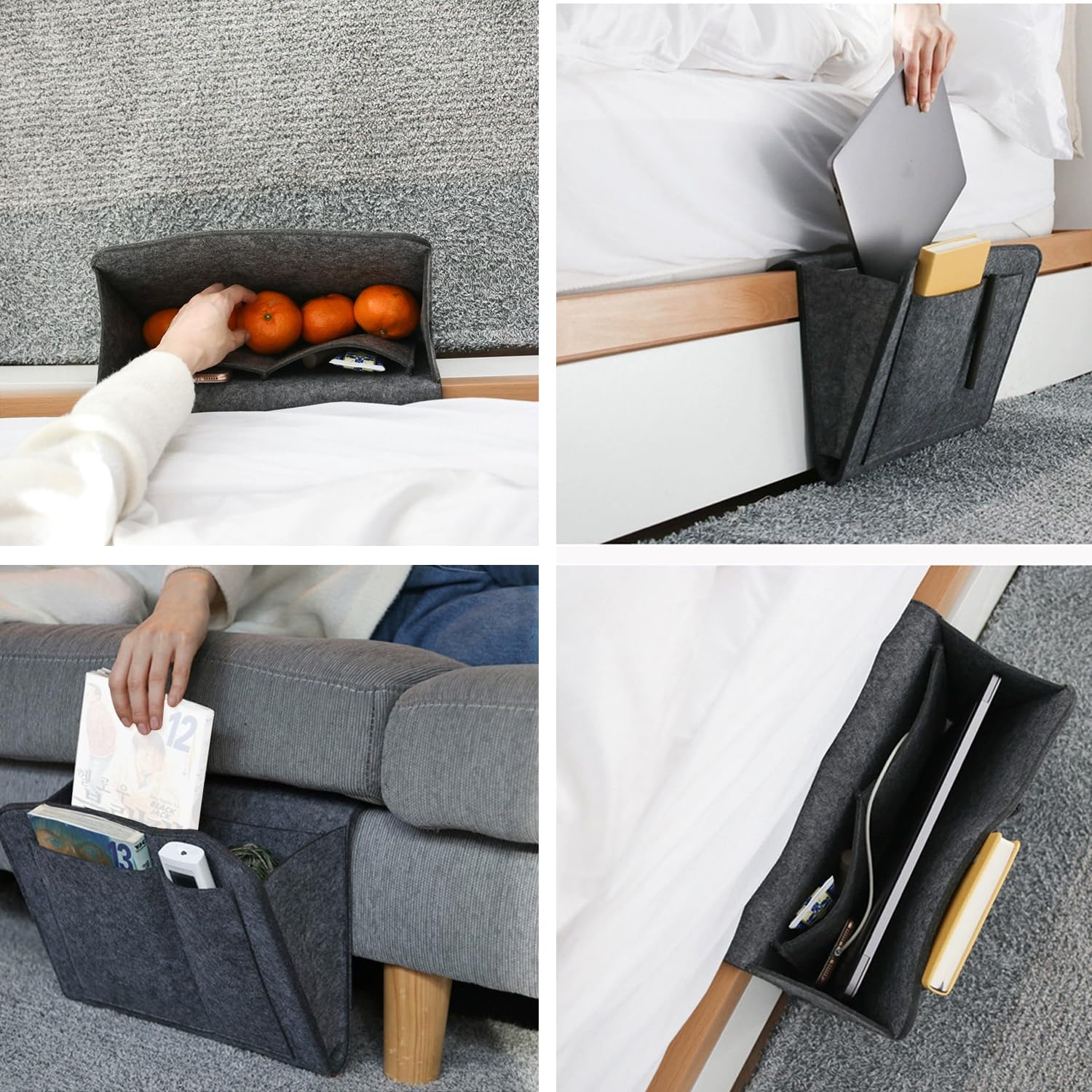 Durable Felt Bedside Caddy with Multiple Pockets, Dark Grey