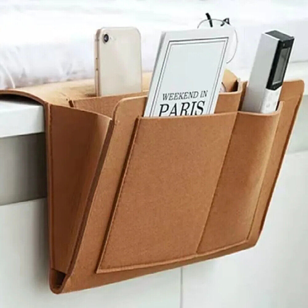 Durable Felt Bedside Organizer for Books and Remotes - Khaki