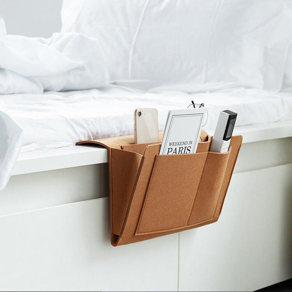 Durable Felt Bedside Organizer for Books and Remotes - Khaki