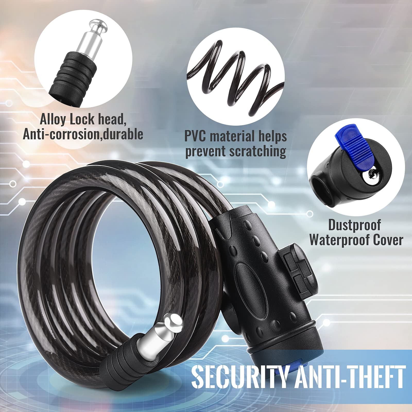 Anticut Weatherproof Bike Cable Lock 1.2m with 2 Keys