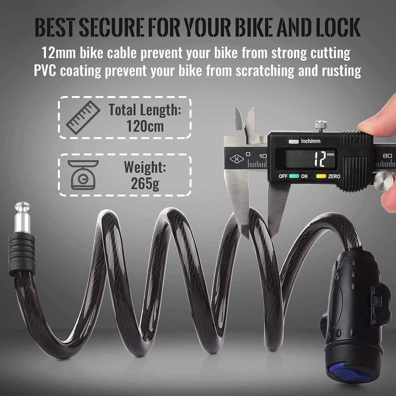 Anticut Weatherproof Bike Cable Lock 1.2m with 2 Keys