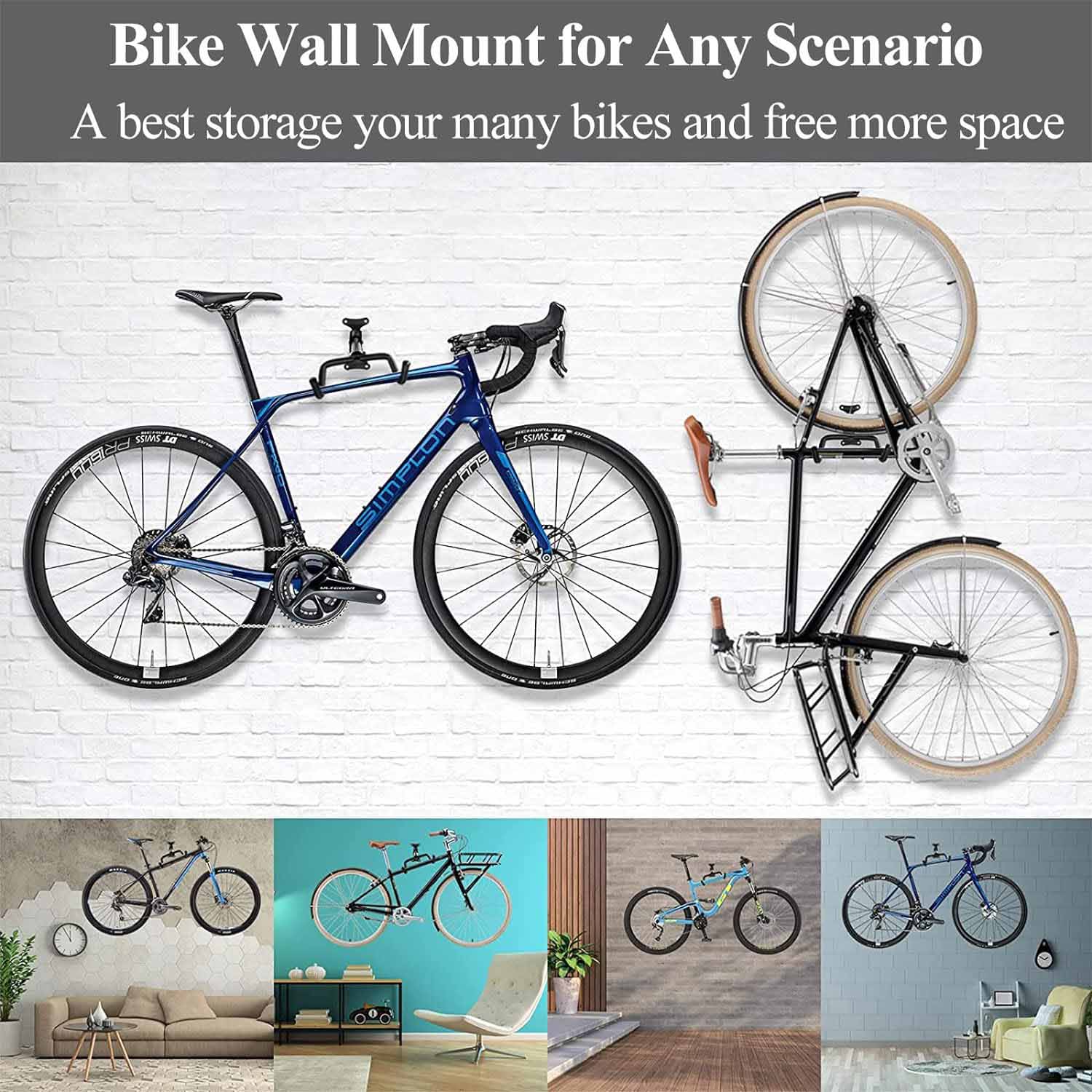 Adjustable Bike Wall Mount with Non-Slip Padding, Metal, 50kg