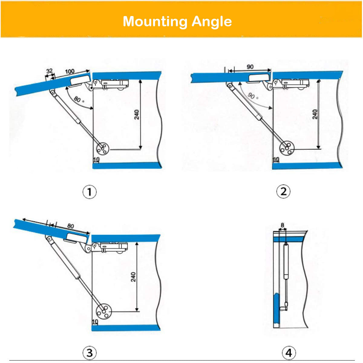 2 pcs Hydraulic 100N Cabinet Door Lift Support Hinges