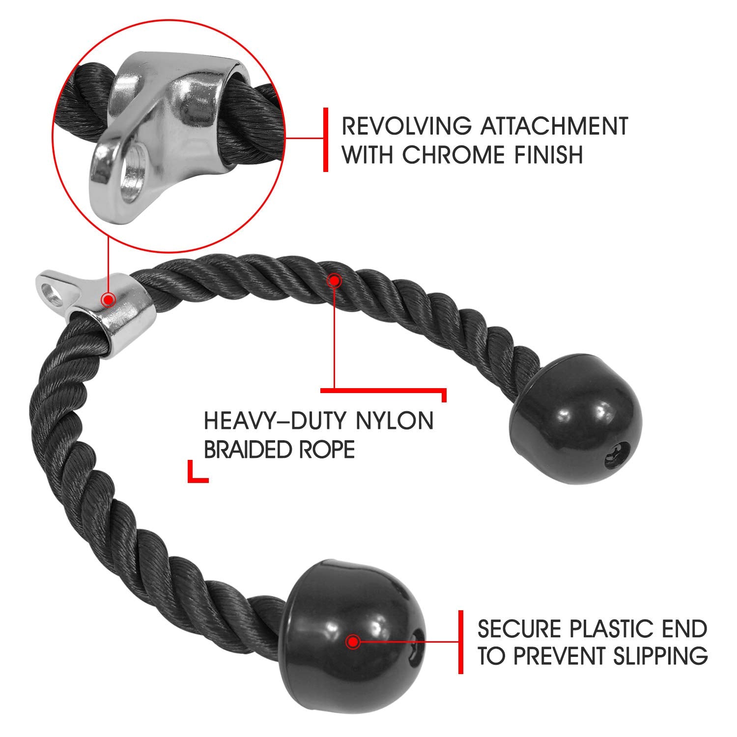 Tricep Rope Fitness Gym Pulley Pull Down Rope Cable Machine Attachment