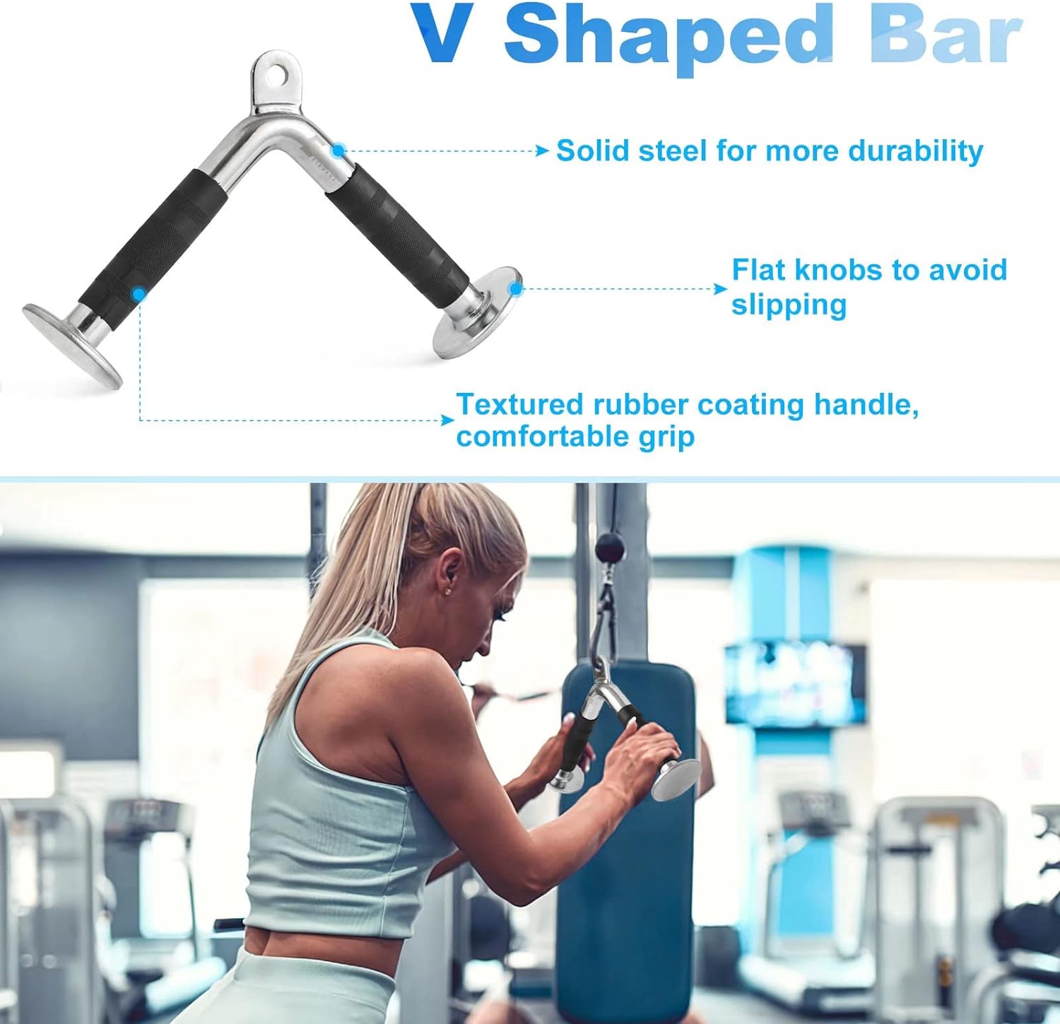 Non-Slip LAT V Bar Pull Handle, 500kg Capacity, Steel