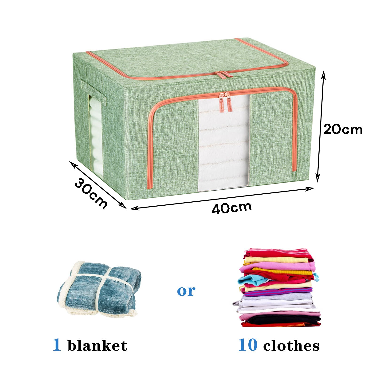 24L Linen Foldable Storage Box with Metal Frame, Green