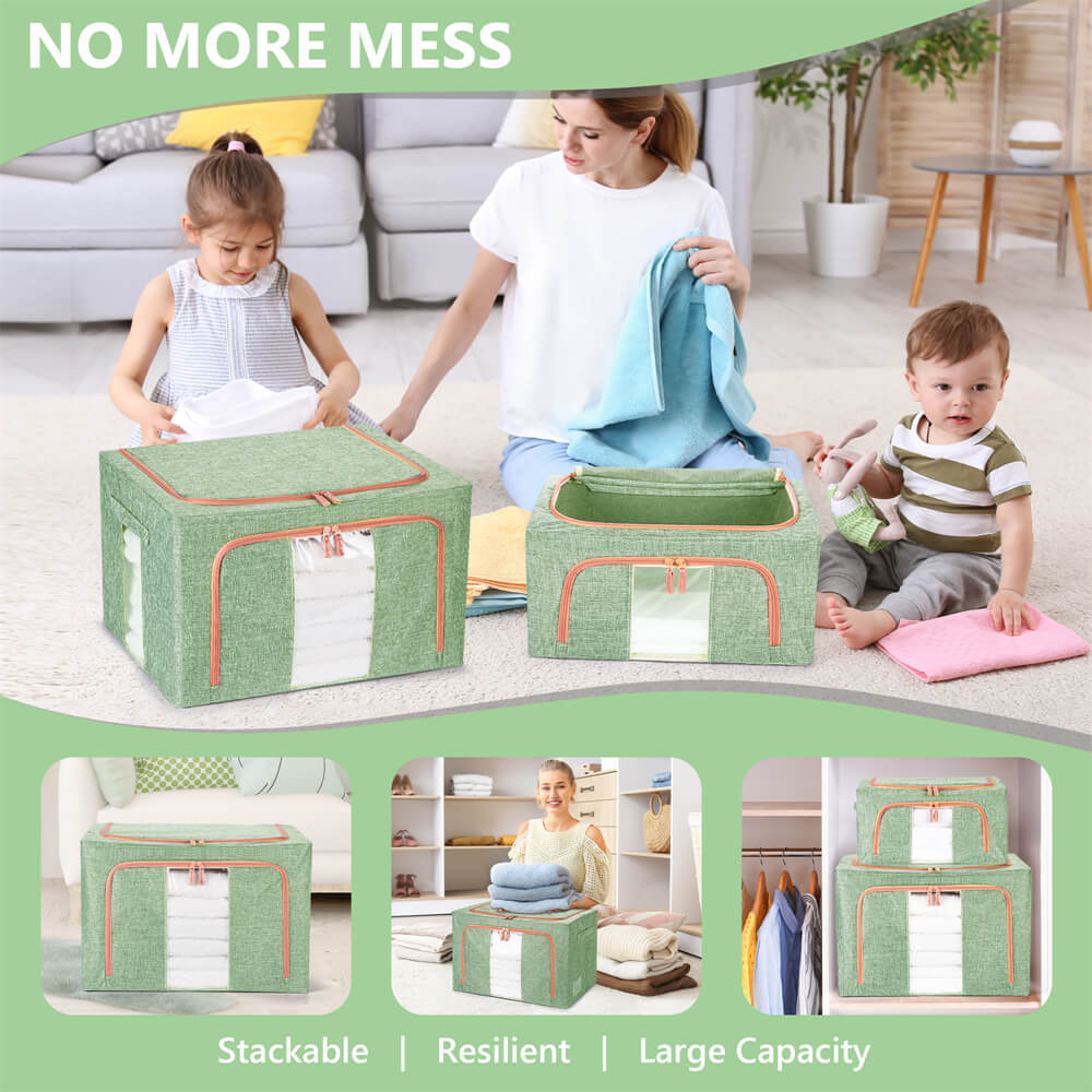 66L Metal Frame Cloth Storage Box, Foldable, Durable Linen Organizer