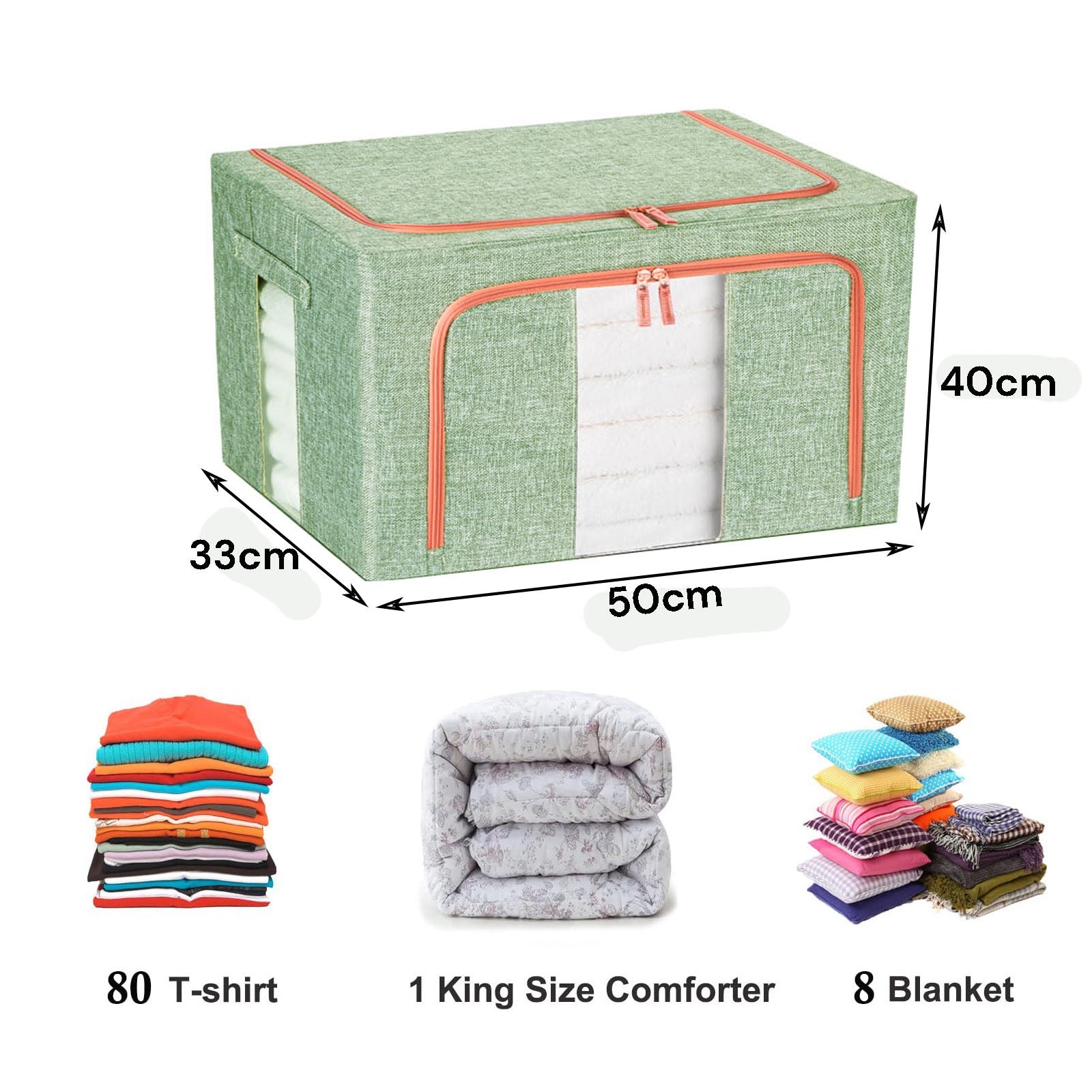 66L Metal Frame Cloth Storage Box, Foldable, Durable Linen Organizer