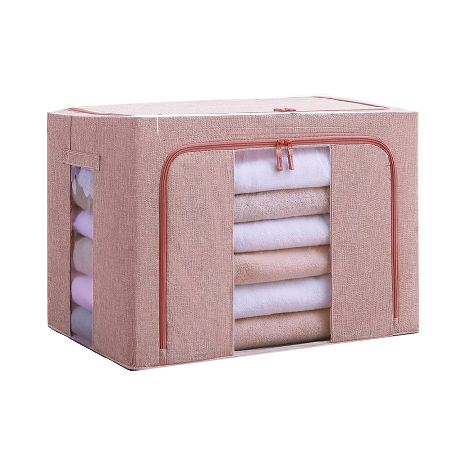 100L Pink Linen Storage Box with Metal Frame