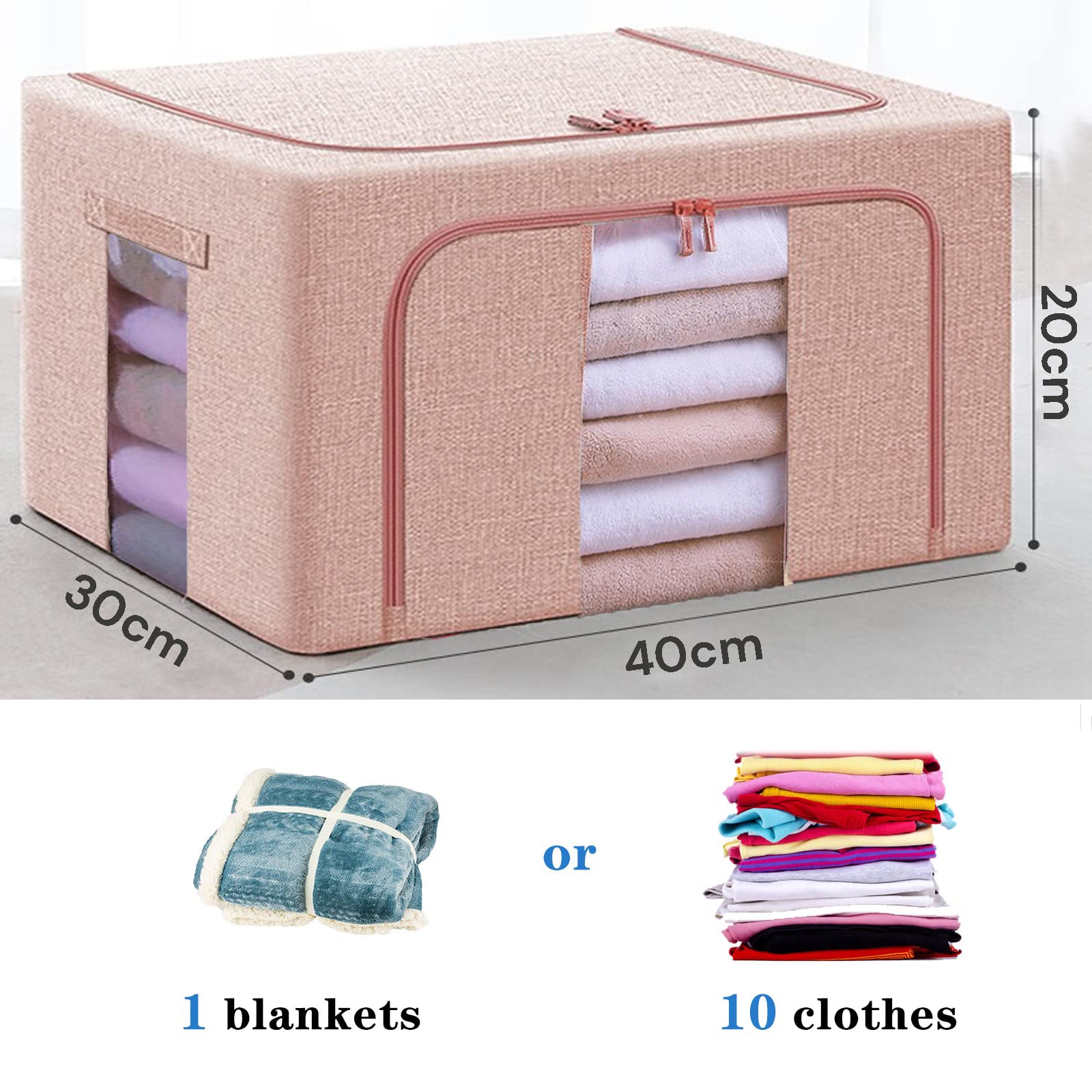 24L Pink Linen Storage Box with Metal Frame, Foldable