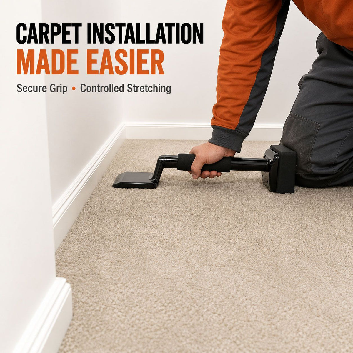Carpet Knee Kicker Installation Tool with Steel Gripping Teeth & Foam Handle