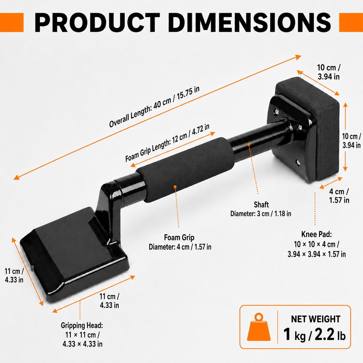 Carpet Knee Kicker Installation Tool with Steel Gripping Teeth & Foam Handle