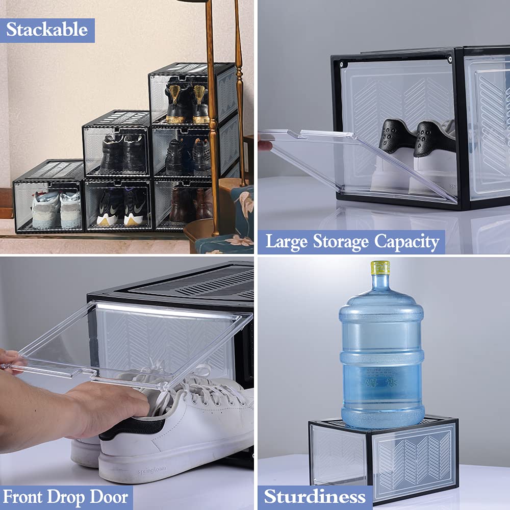 Stackable Shoe Storage Boxes with Clear Magnetic Door