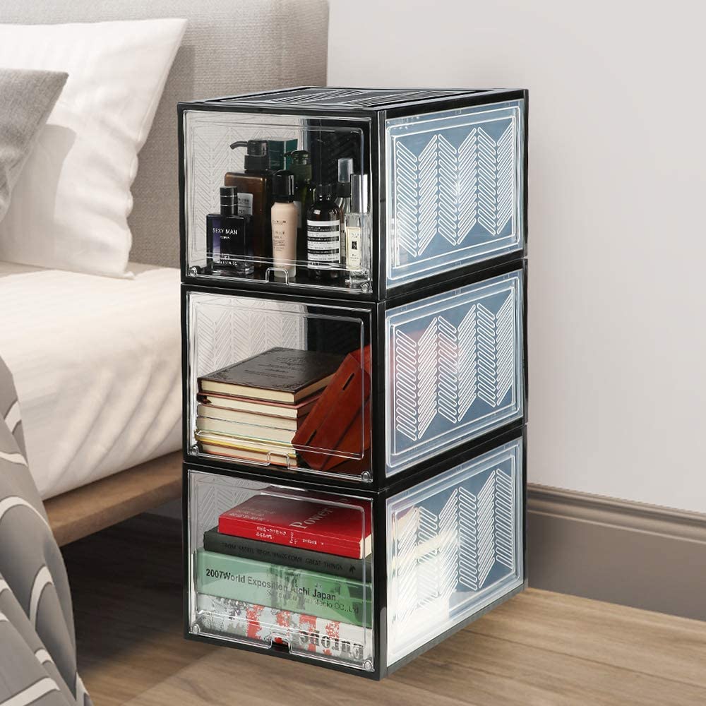 Stackable Shoe Storage Boxes with Clear Magnetic Door