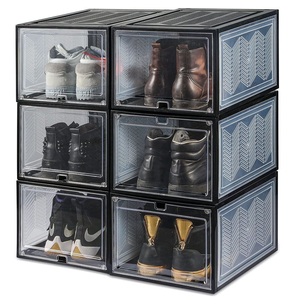 Stackable Large Shoe Storage Boxes with Magnetic Door, 6x Set