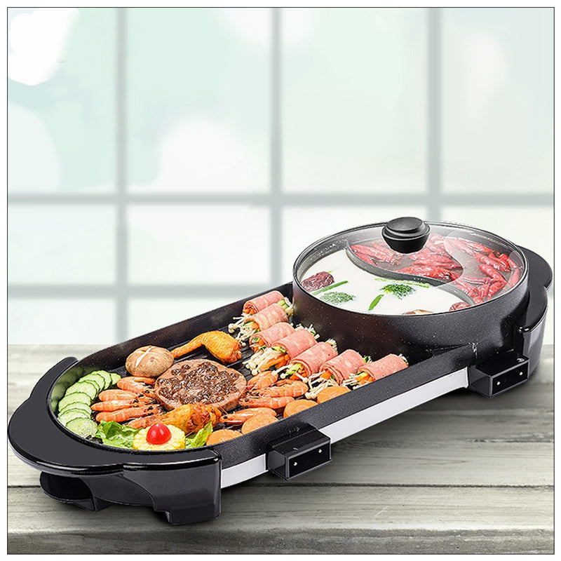 Non-Stick Electric Grill & Hot Pot, 1500W, 5 Temp Levels