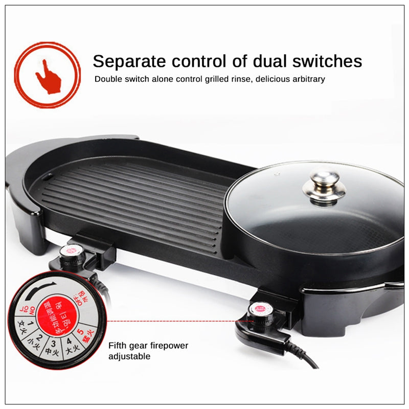 Non-Stick Electric Grill & Hot Pot, 1500W, 5 Temp Levels