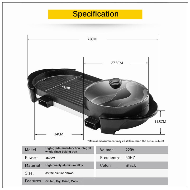 Non-Stick Electric Grill & Hot Pot, 1500W, 5 Temp Levels