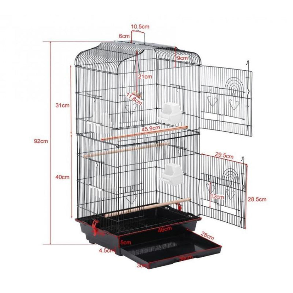 Large Bird Cage 92cm, Wood Perches, Swing, Feeders