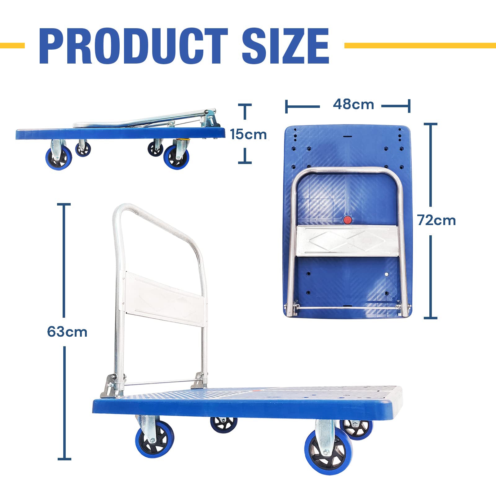 150kg Foldable Platform Dolly with Swivel PU Wheels