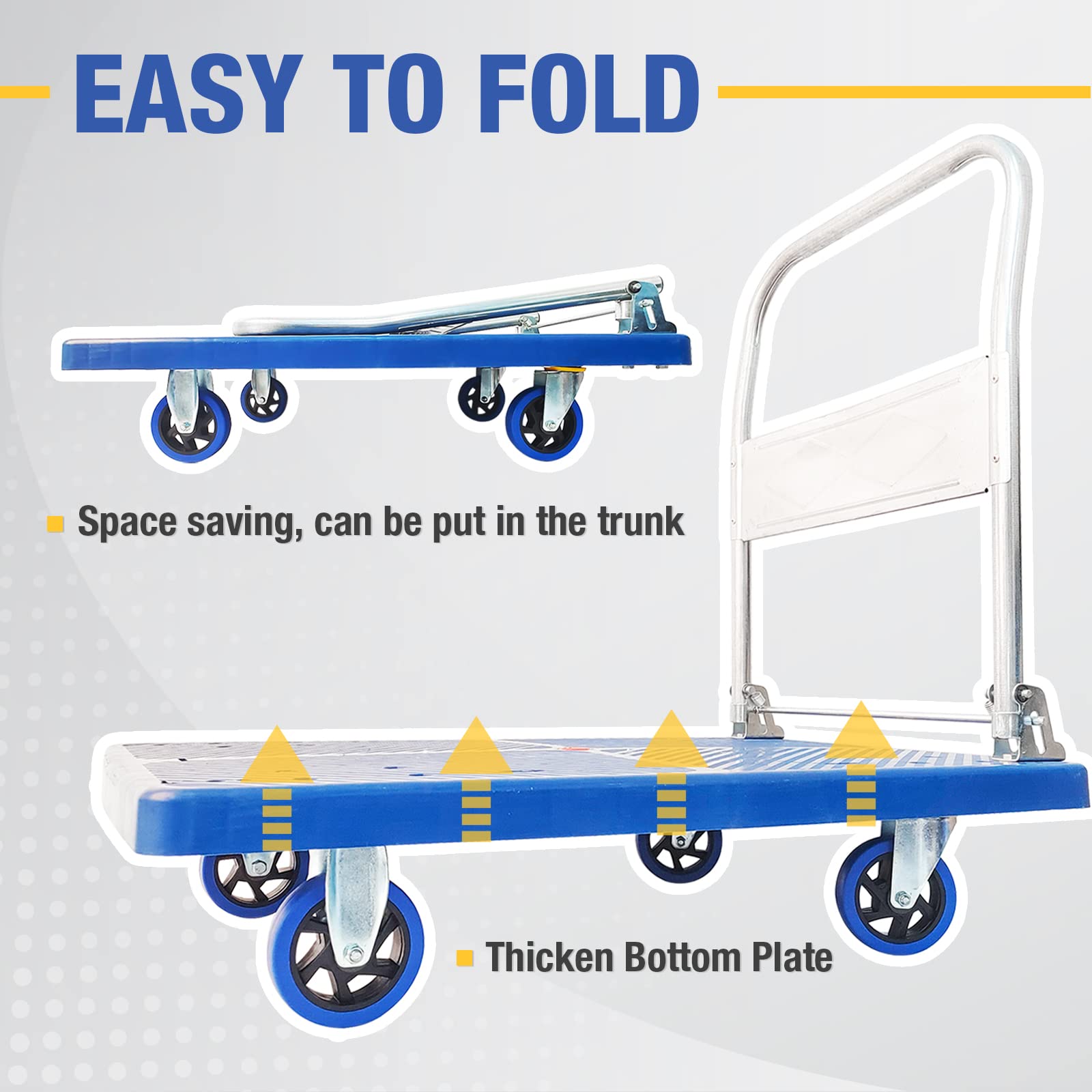 150kg Foldable Platform Dolly with Swivel PU Wheels