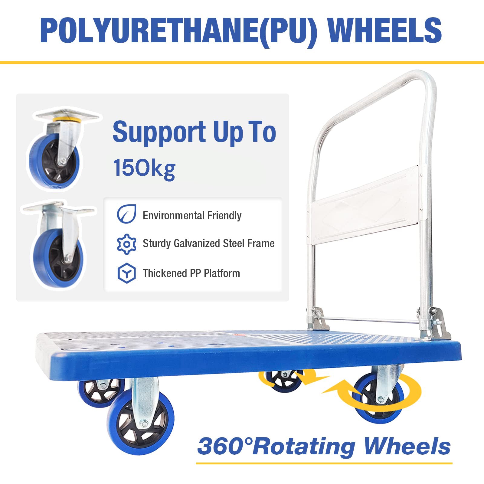 150kg Foldable Platform Dolly with Swivel PU Wheels