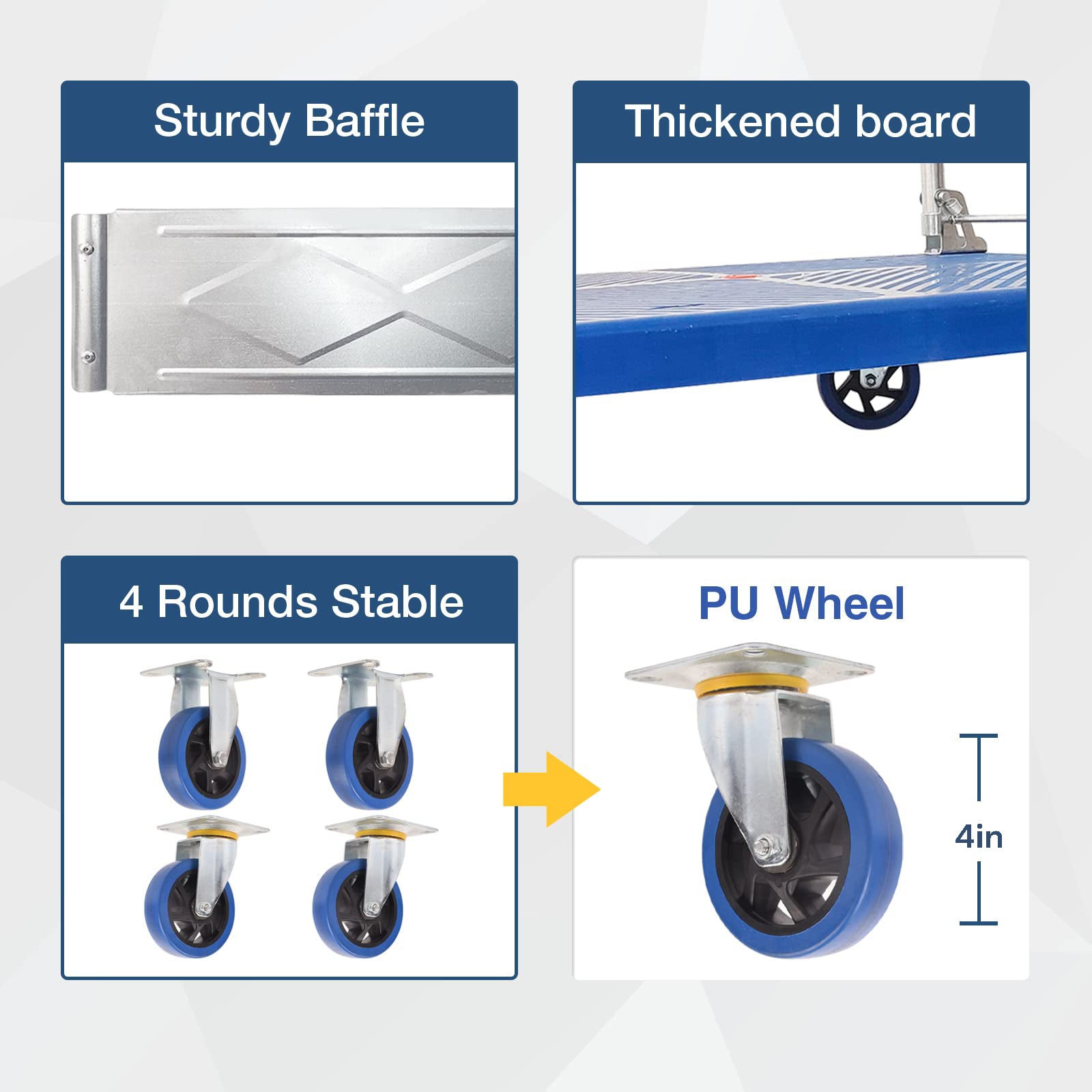 150kg Foldable Platform Dolly with Swivel PU Wheels