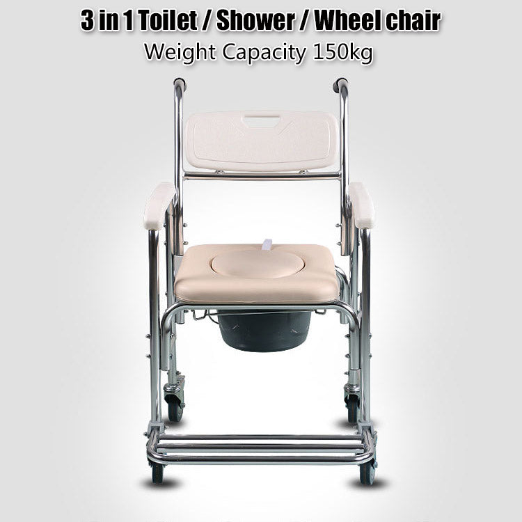 3-in-1 Rolling Wheelchair Commode Shower Chair, 5.7L Bucket