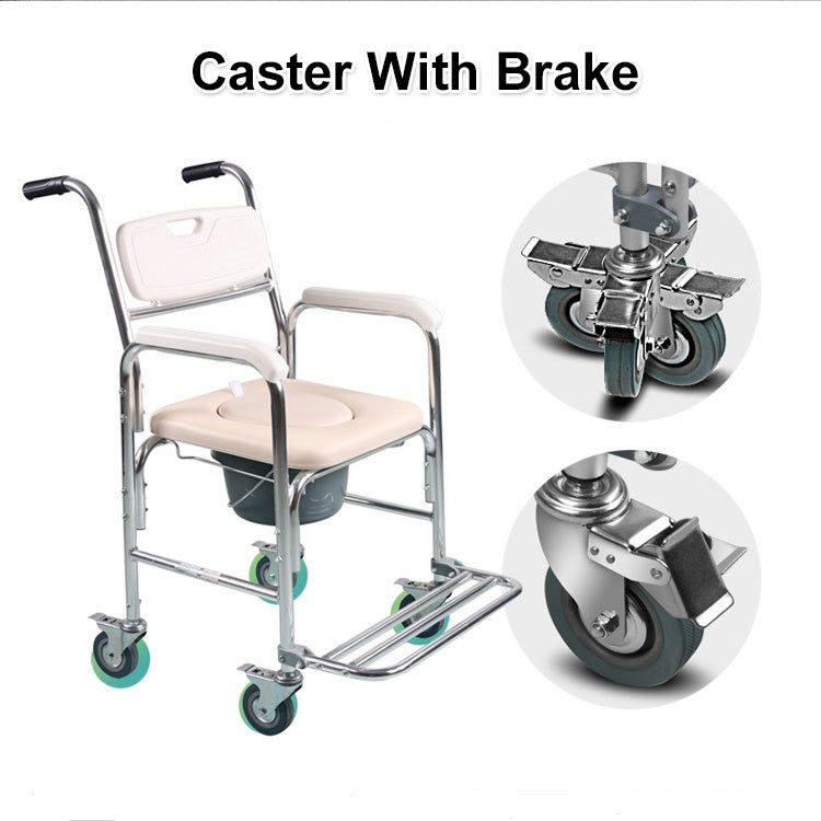 3-in-1 Rolling Wheelchair Commode Shower Chair, 5.7L Bucket