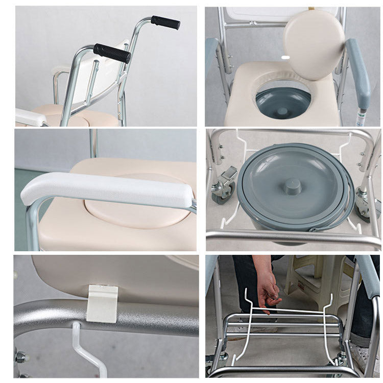 3-in-1 Rolling Wheelchair Commode Shower Chair, 5.7L Bucket