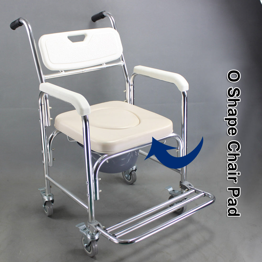 3-in-1 Rolling Wheelchair Commode Shower Chair, 5.7L Bucket