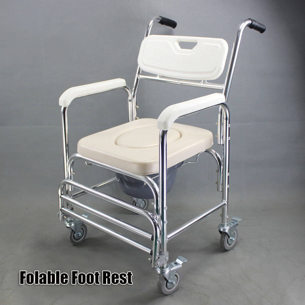 3-in-1 Rolling Wheelchair Commode Shower Chair, 5.7L Bucket