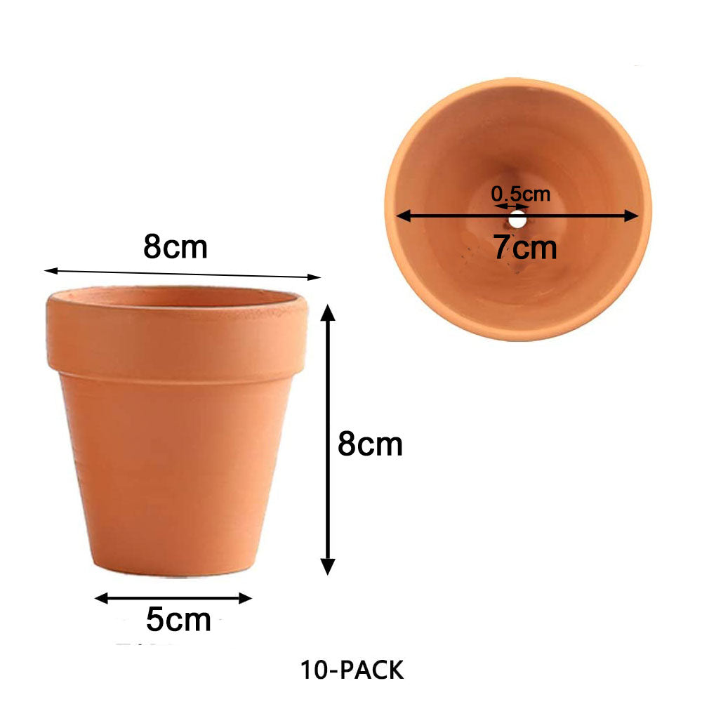 10x 8cm Terracotta Flower Pots with Drainage Holes