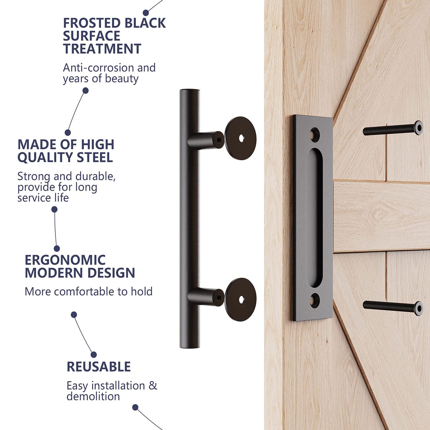 Matte Black 30cm Barn Door Handle Set, Rust-Resistant