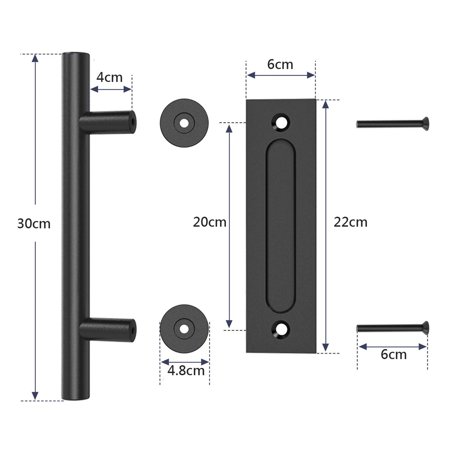 Matte Black 30cm Barn Door Handle Set, Rust-Resistant