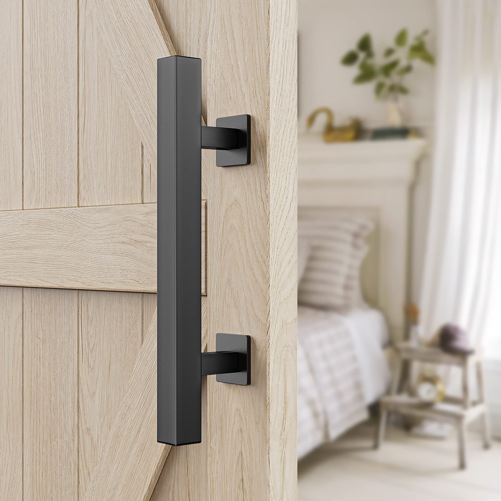 Matte Black 30cm Pull and Flush Barn Door Handle Set