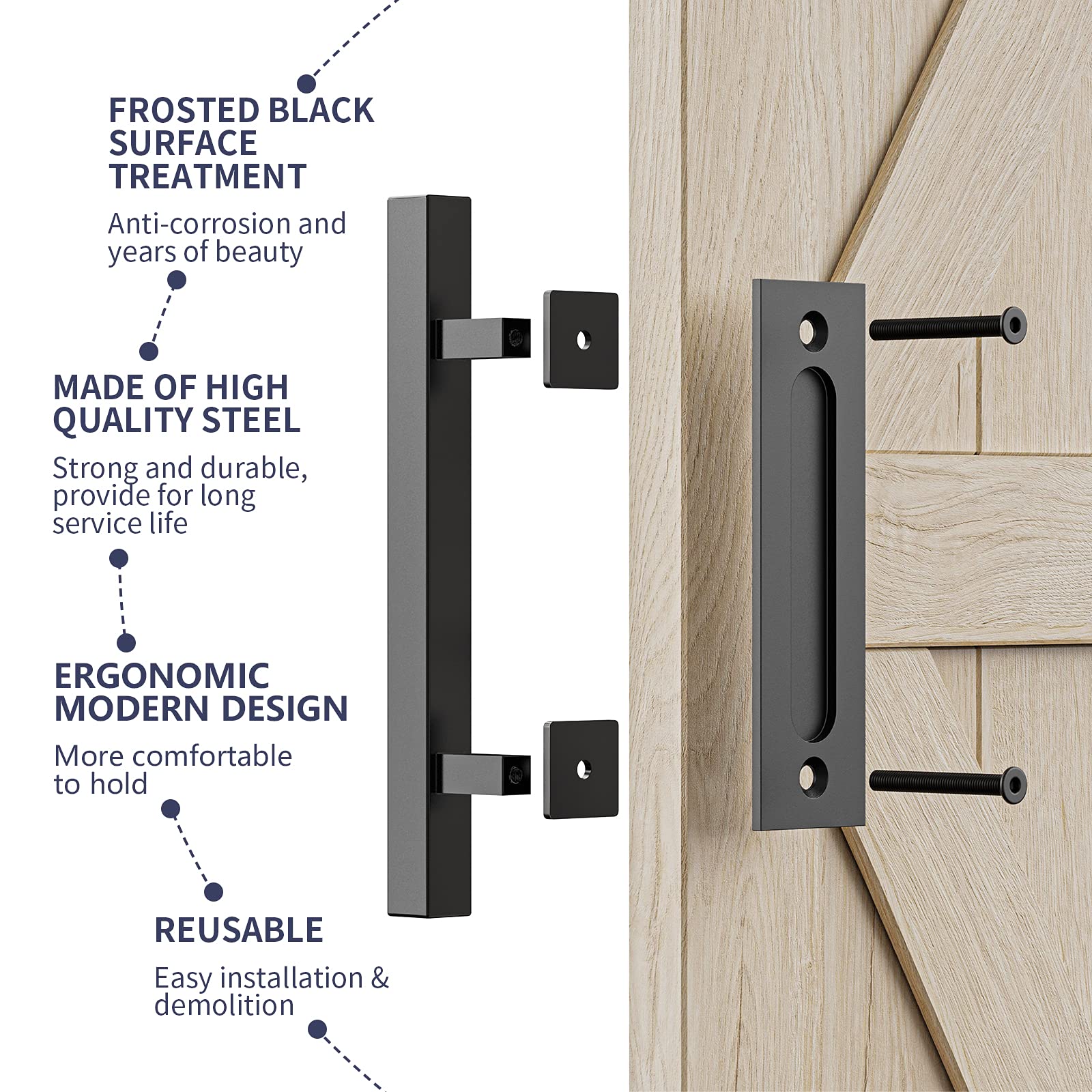 Matte Black 30cm Pull and Flush Barn Door Handle Set