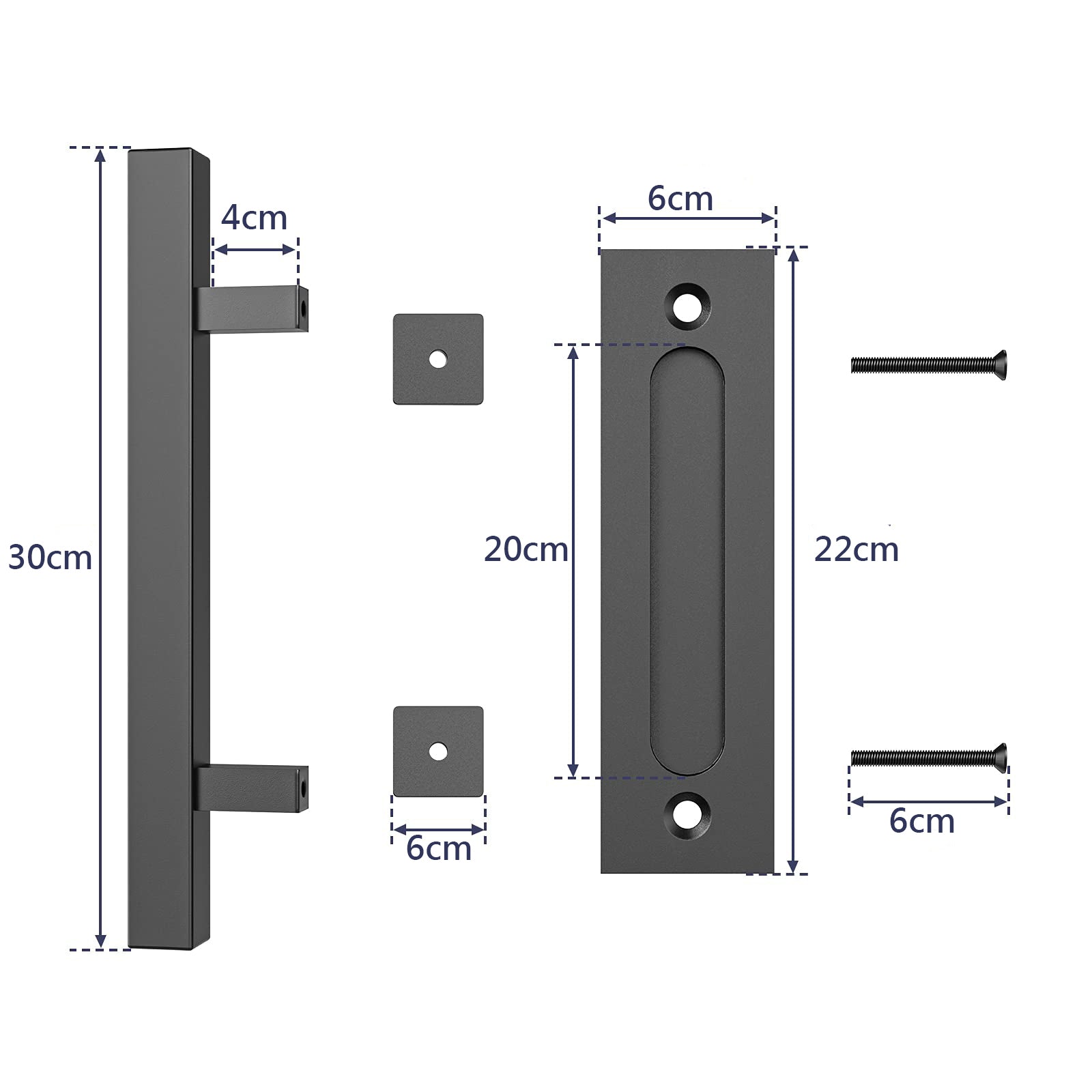 Matte Black 30cm Pull and Flush Barn Door Handle Set