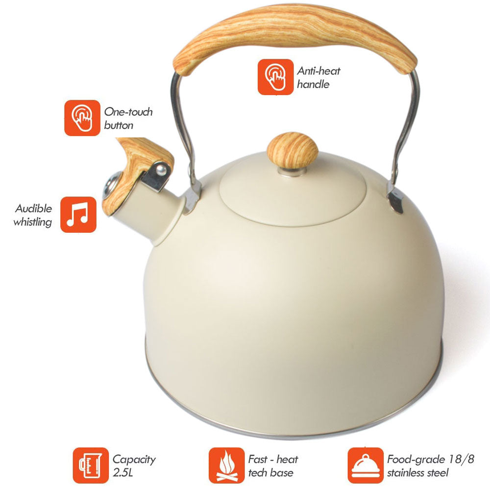 Anti-Rust Stainless Steel Whistling Tea Kettle 2.5L Cream