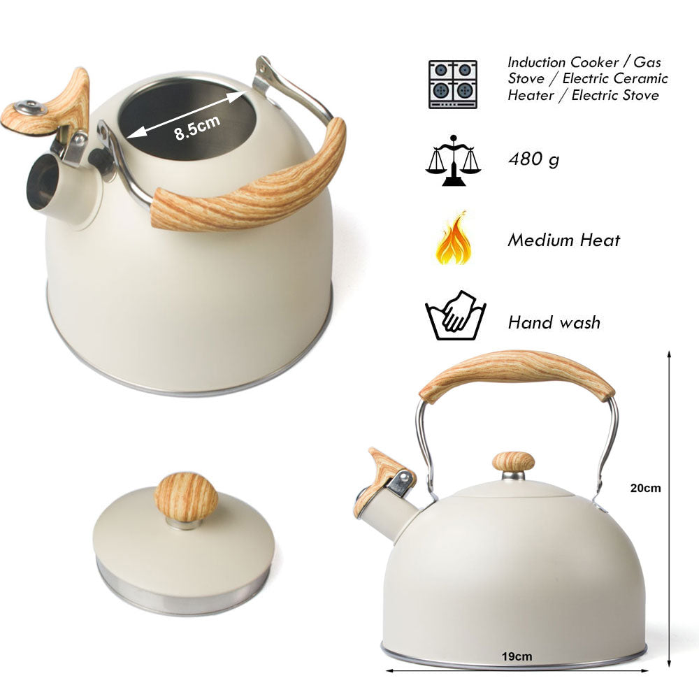 Anti-Rust Stainless Steel Whistling Tea Kettle 2.5L Cream