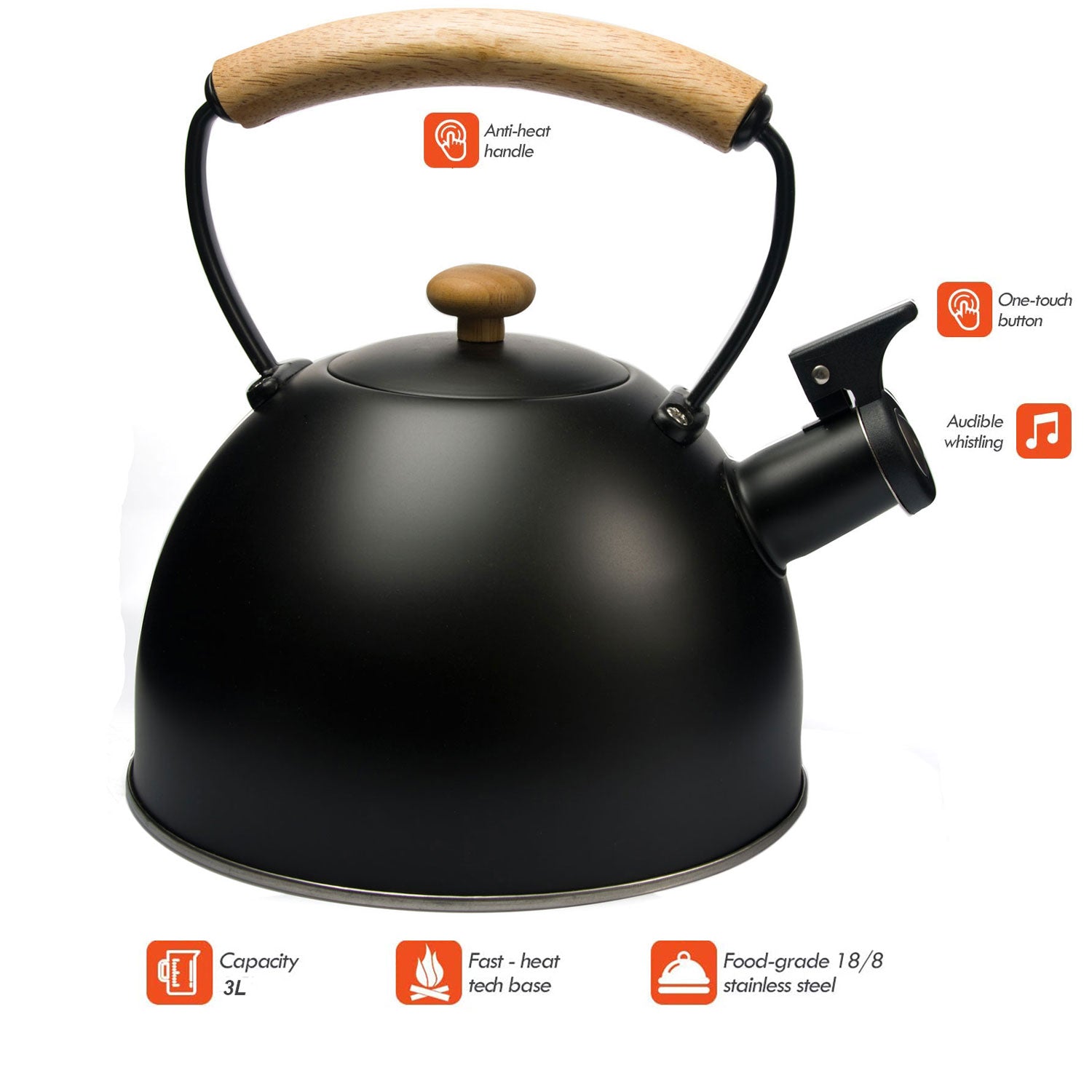 3 Liter Anti-Rust Whistling Tea Kettle Stovetop Stainless Steel